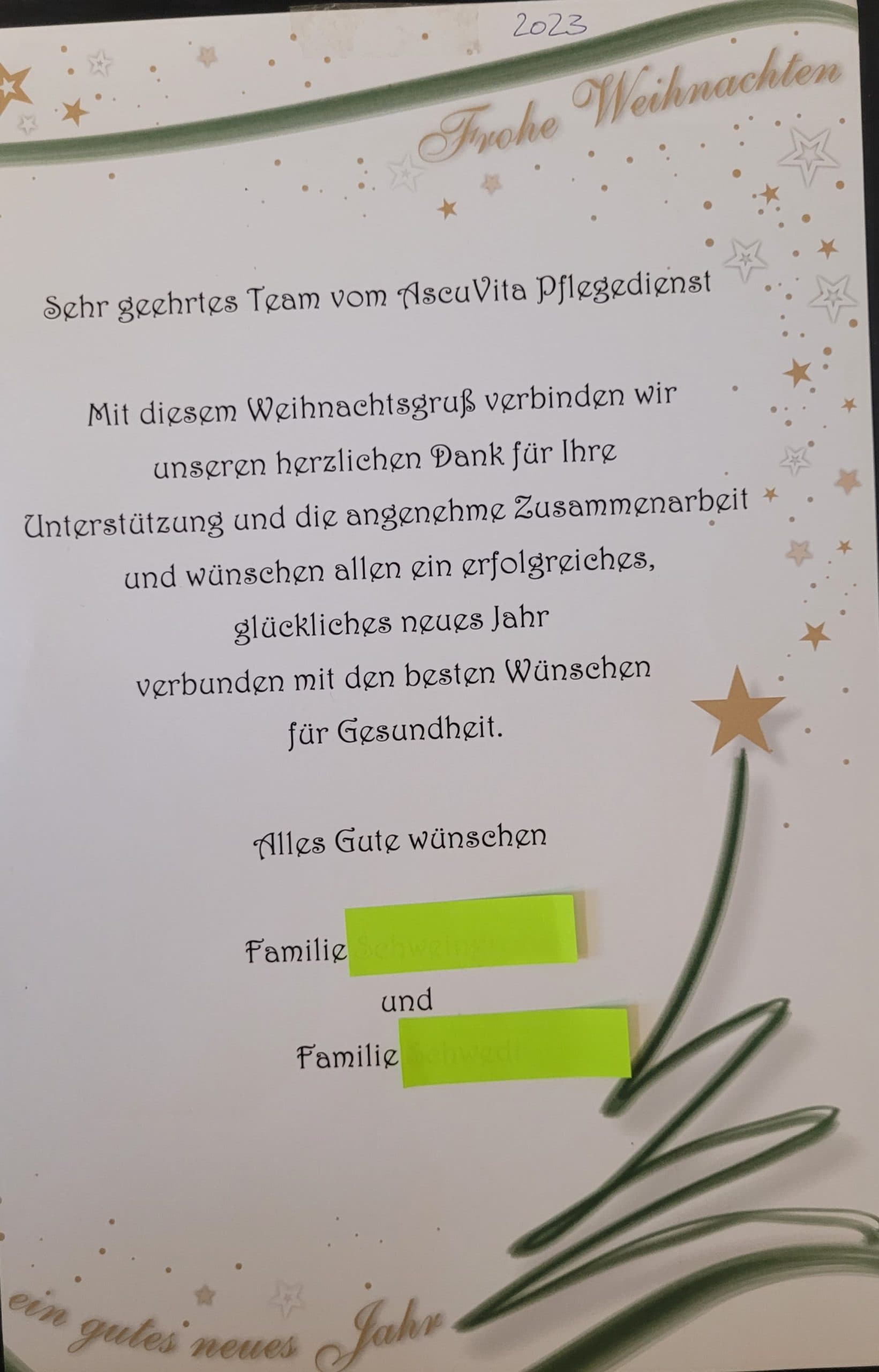 Grußkarte an AscuVita