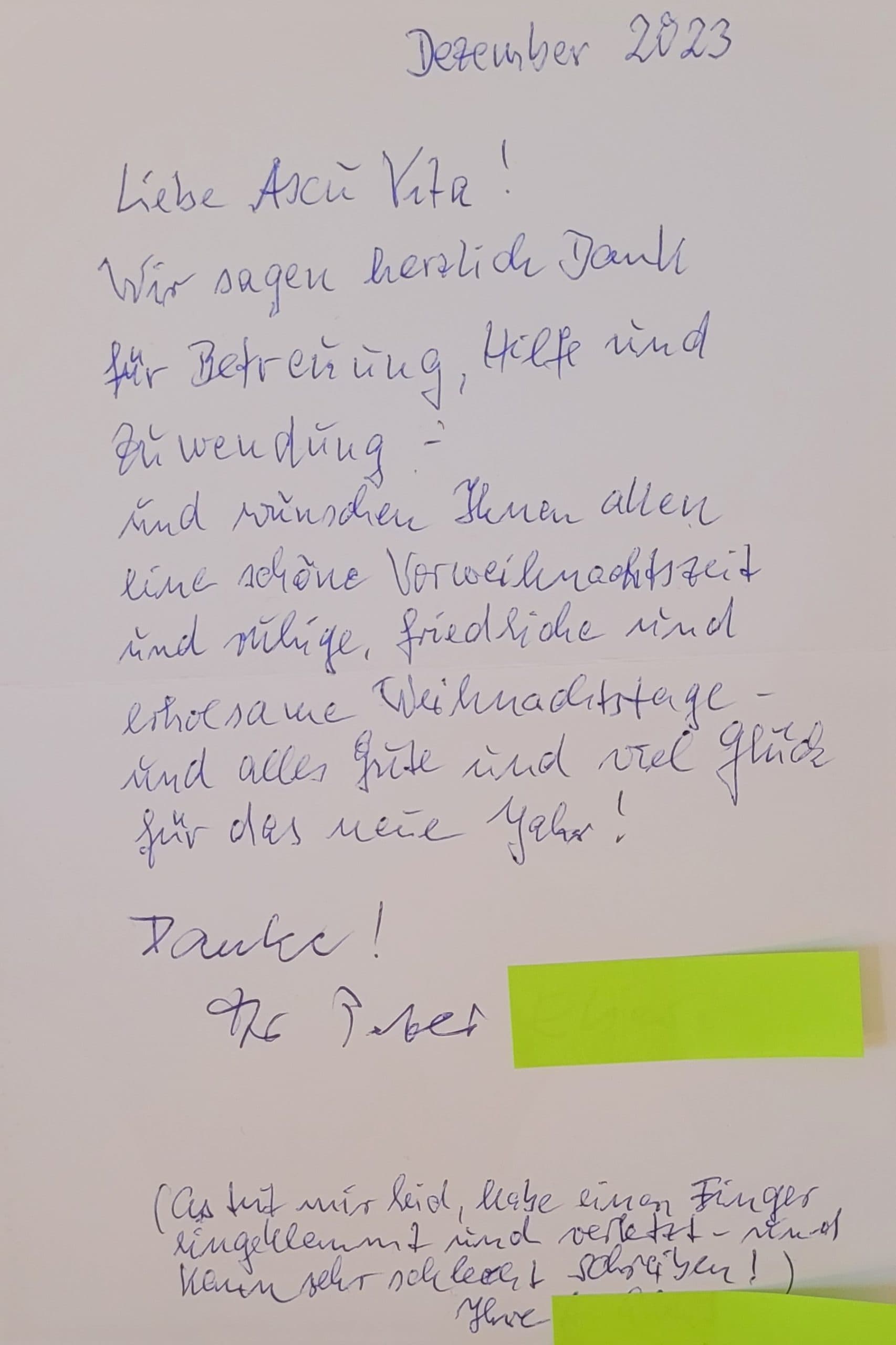 Grußkarte an AscuVita
